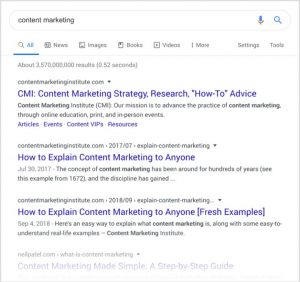 Tìm kiếm từ khóa Content Marketing trên công cụ Google