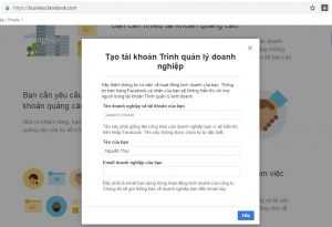 Trình quản lý kinh doanh trong tạo tài khoản quảng cáo Facebook Business