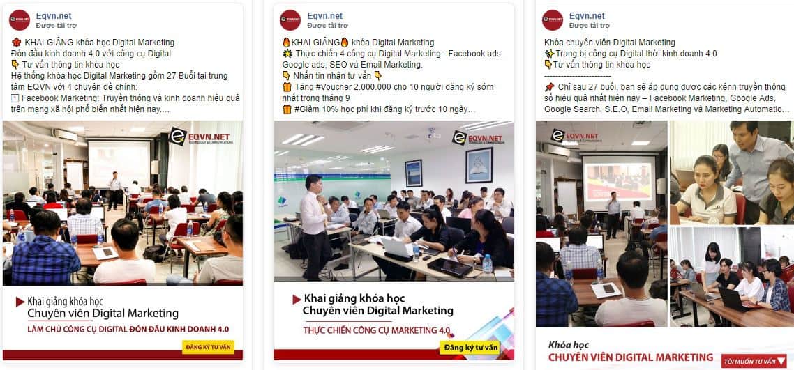 EQVN đào tạo Digital Marketing quảng cáo Facebook