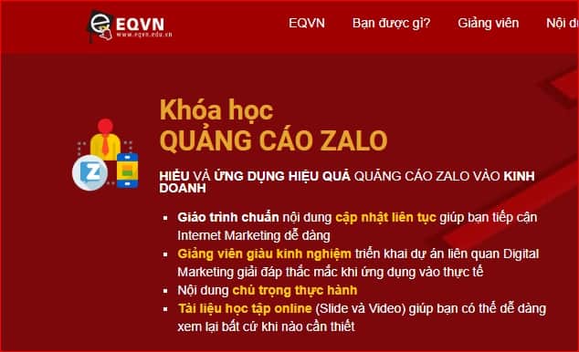 EQVN khóa học quảng cáo zalo